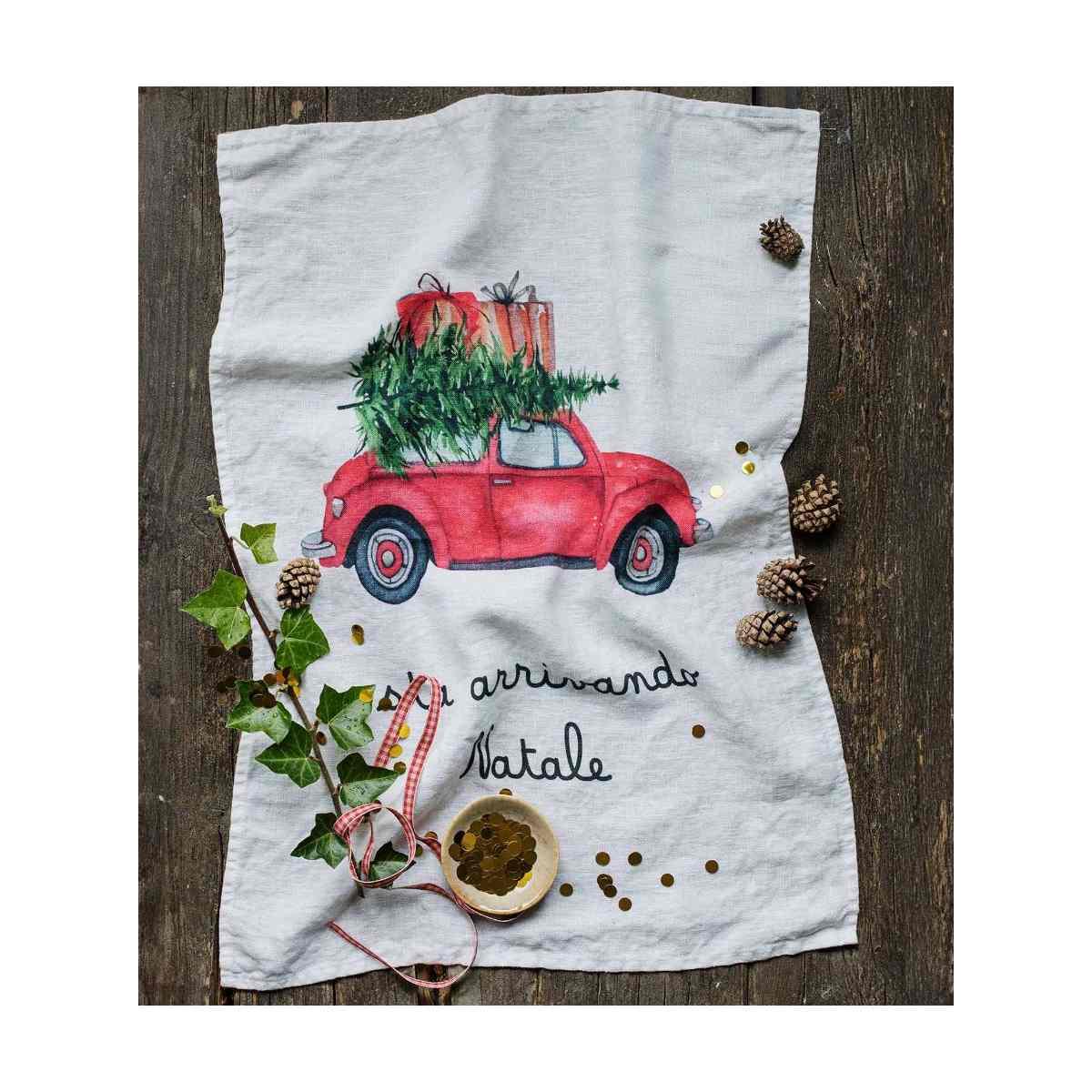 Strofinaccio Lino con Scritta Natale Sta Arrivando cm.50x70 |Simple