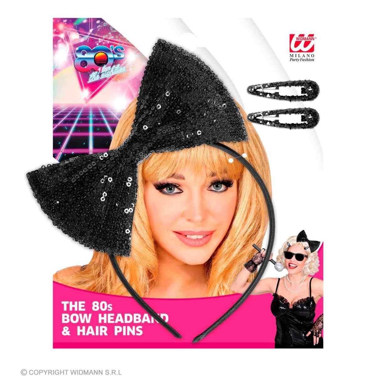 Cerchietto con Fiocco in Paillettes Nero con Mollette |Widmann