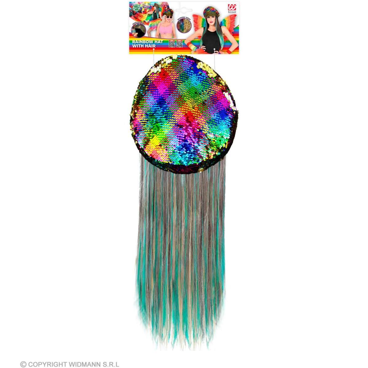 Cappello con Visiera con Paillettes Multicolor e Capelli |Widmann