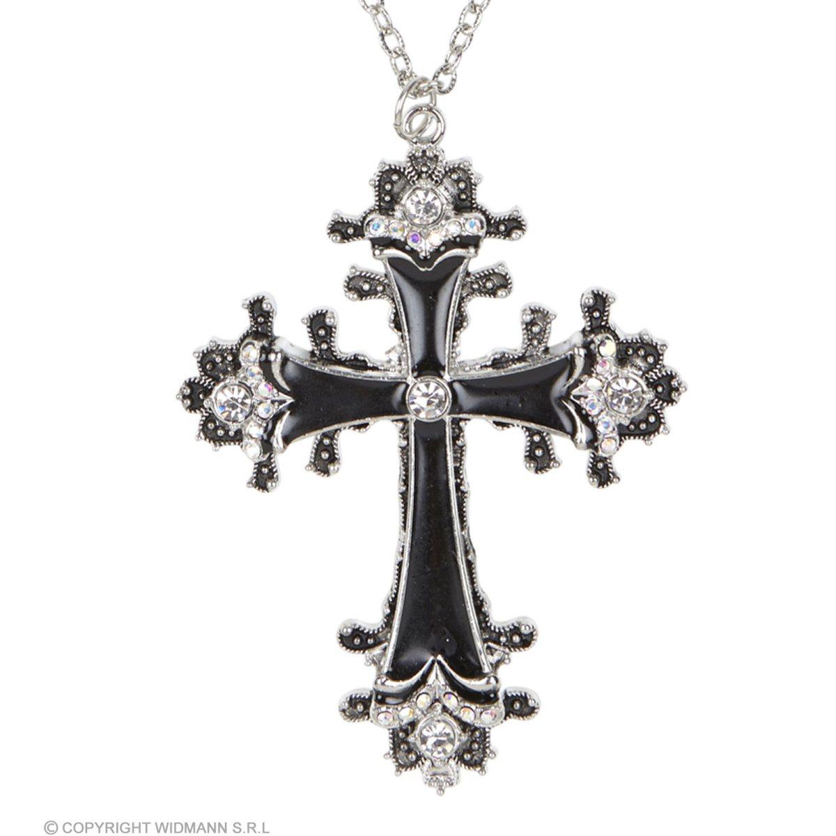Collana Metallo con Croce Nera e Strass |Widmann