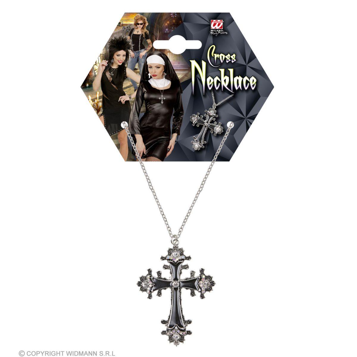 Collana Metallo con Croce Nera e Strass |Widmann