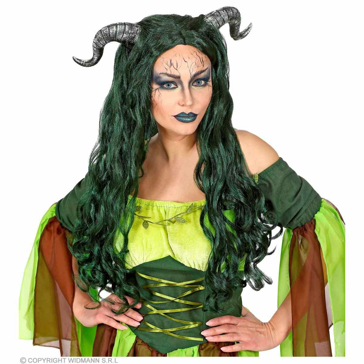 Parrucca Verde Mossa con Corna Nere |Widmann