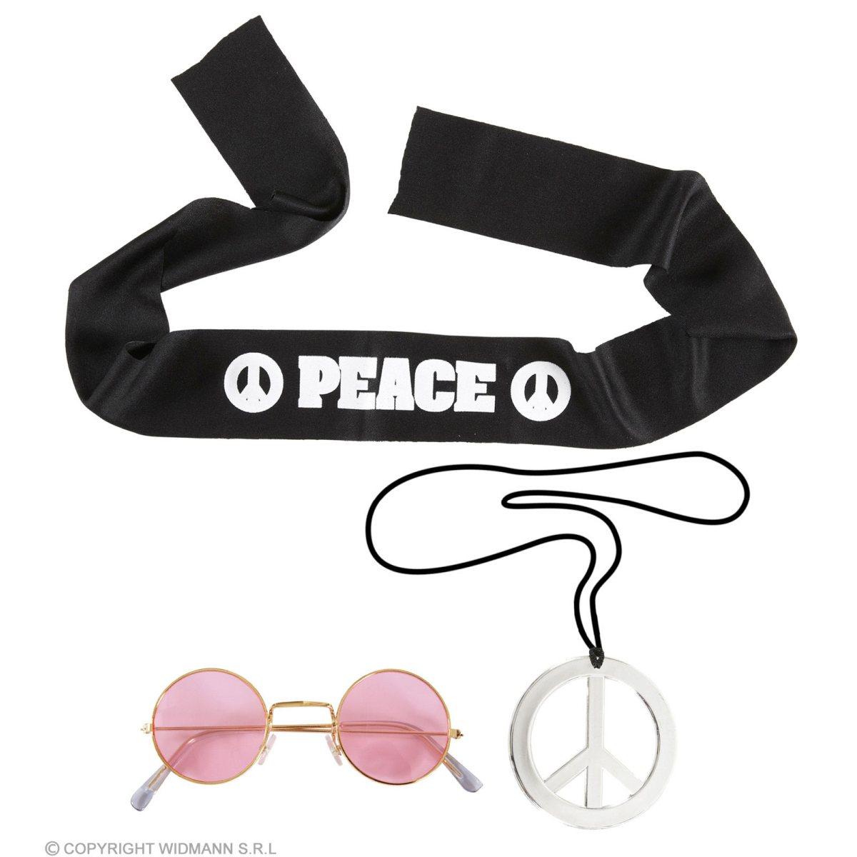 Hippie Occhiali Fascia e Collana Set pz.3 |Widmann