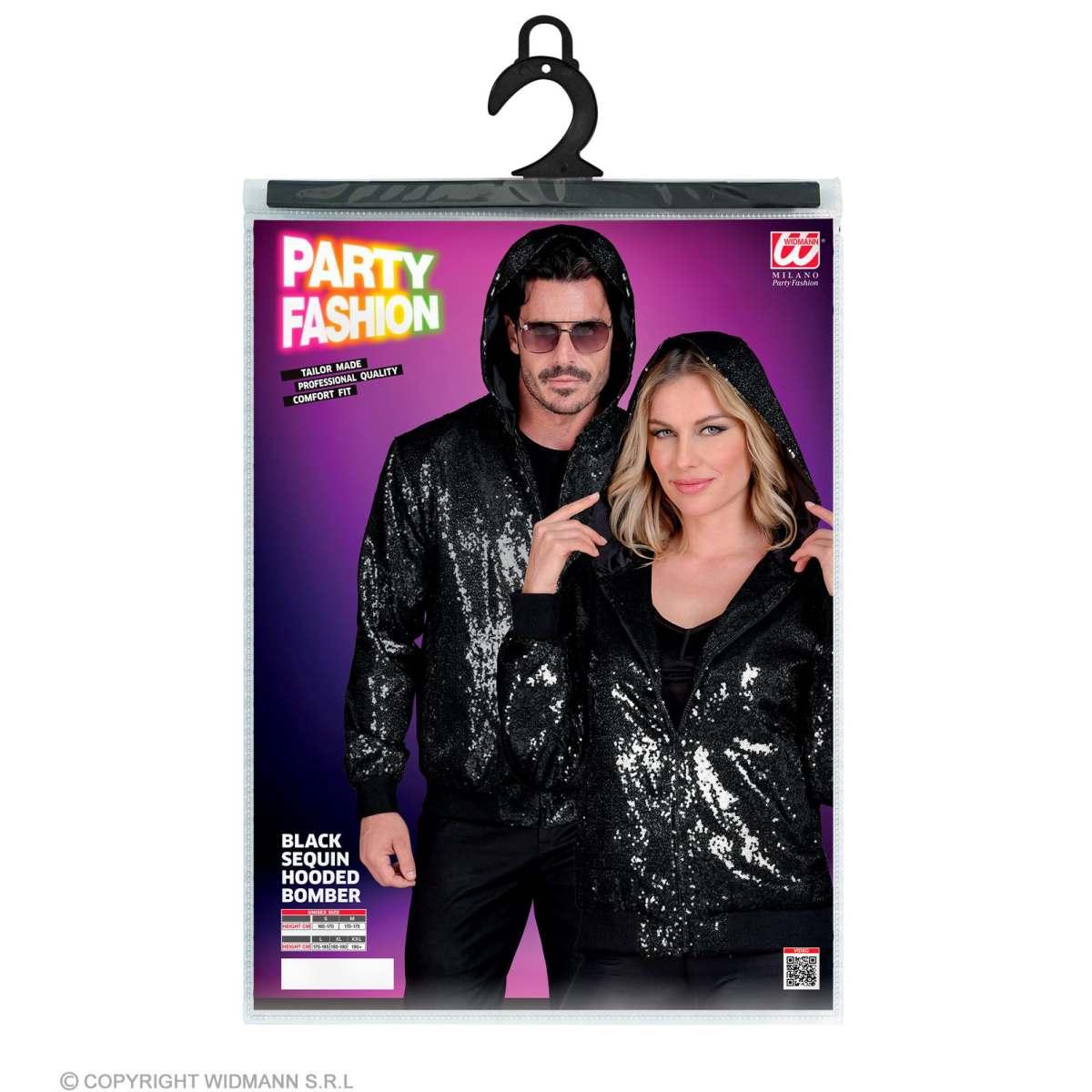 Giubbino Bomber Party Nero con Cappuccio |Widmann