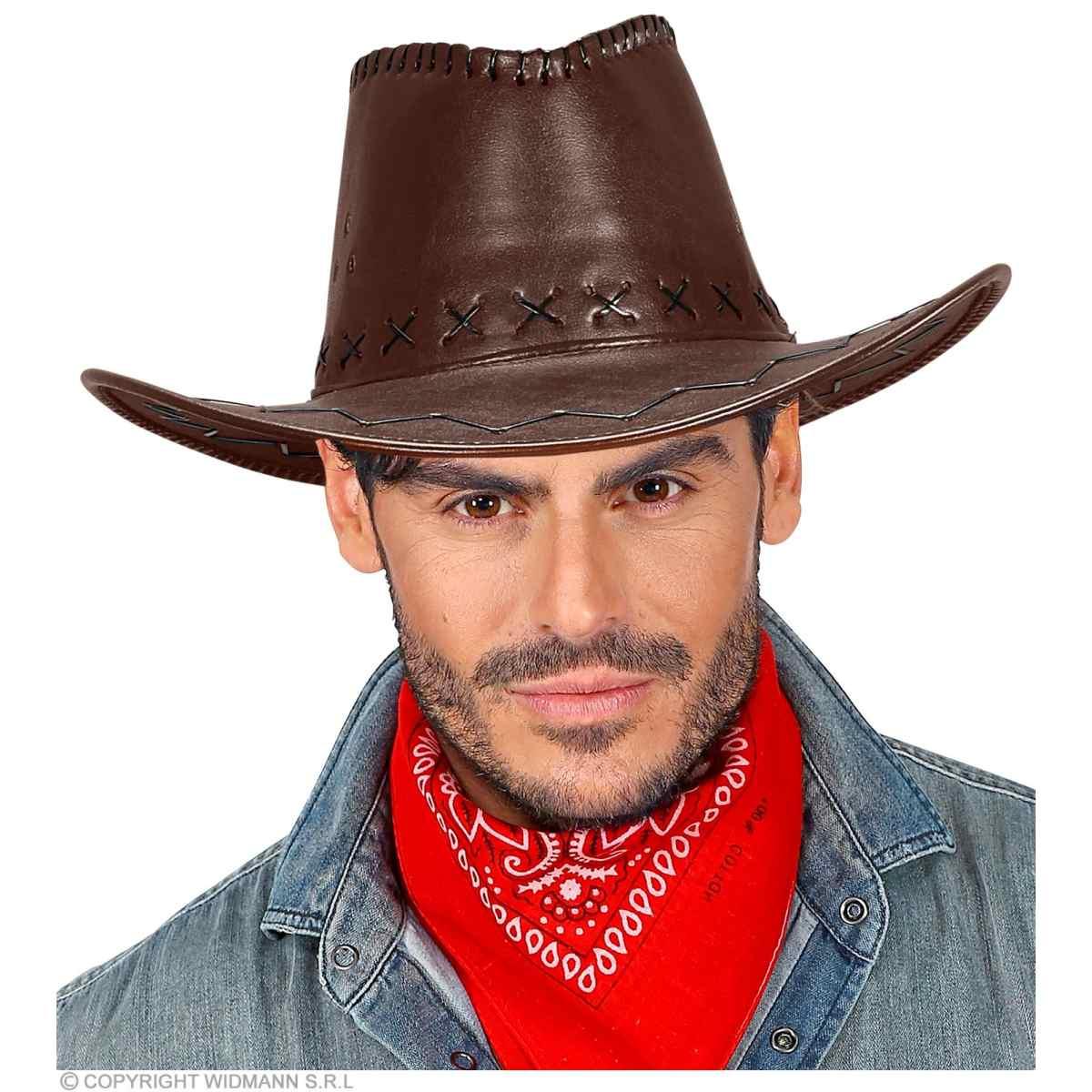 Cappello Cowboy Similpelle Marrone con Cuciture |Widmann