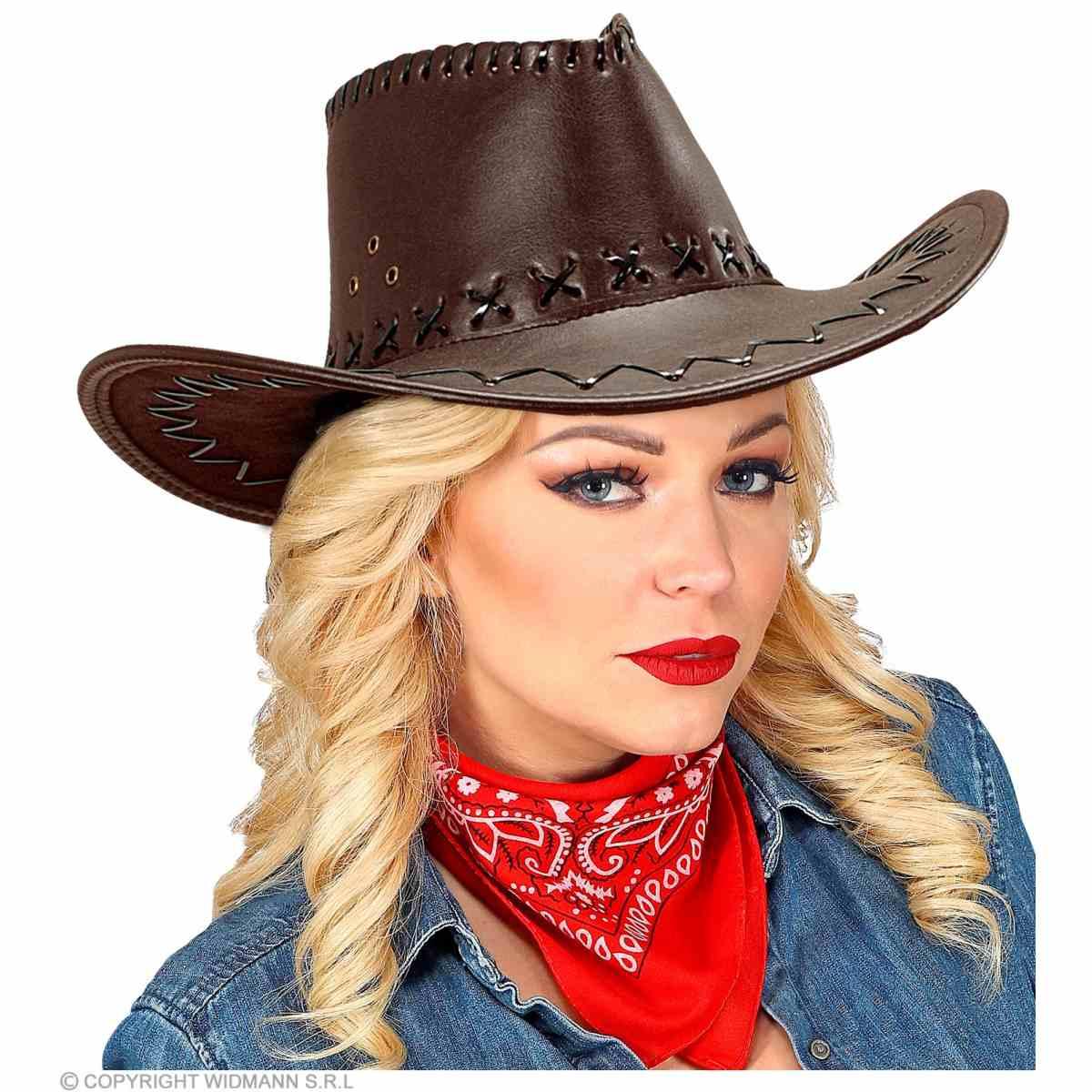 Cappello Cowboy Similpelle Marrone con Cuciture |Widmann