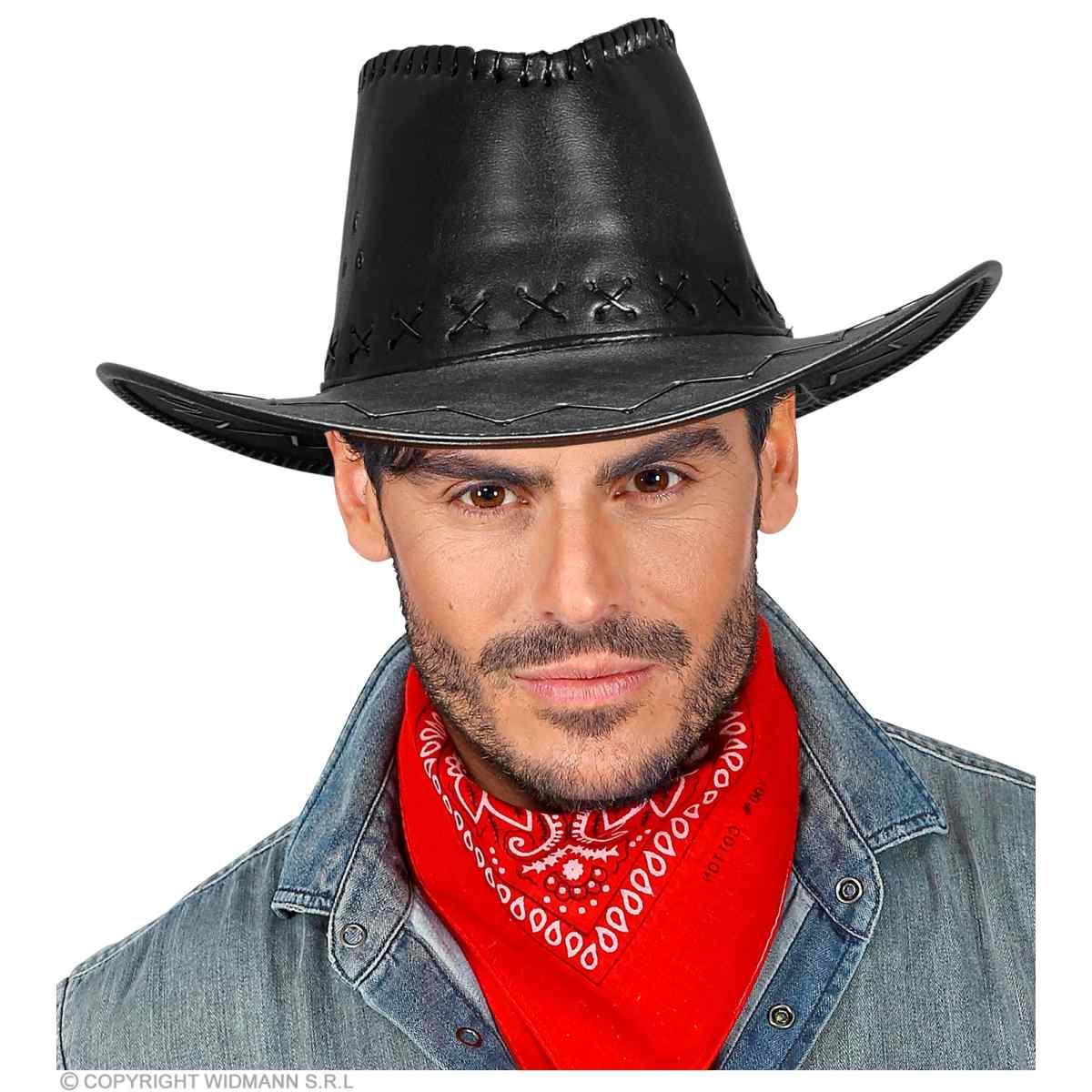 Cappello Cowboy Similpelle Nero con Cuciture |Widmann