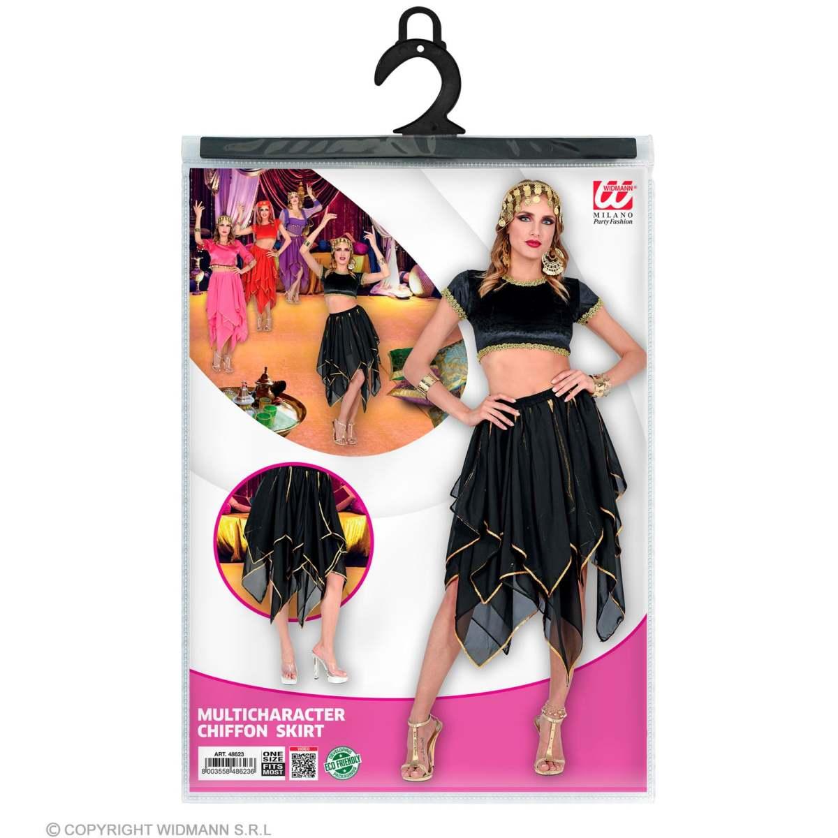 Gonna Chiffon Nera con Decorazioni Oro |Widmann