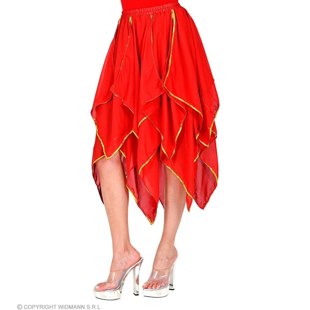 Gonna Chiffon Rossa con Decorazioni Oro |Widmann