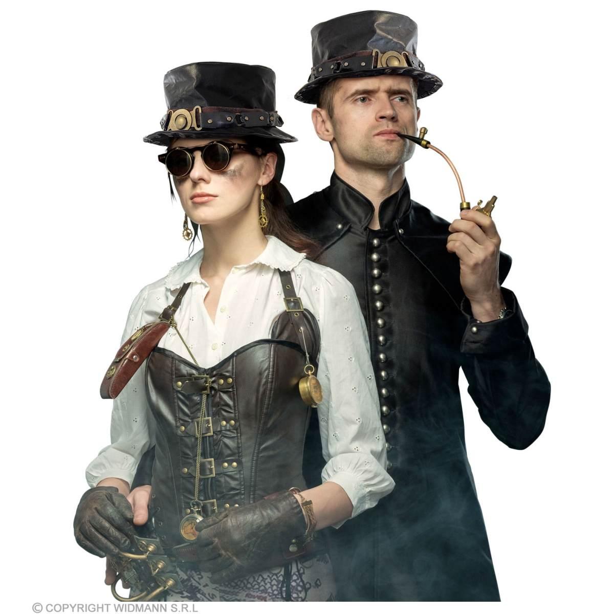 Cappello Cilindro Nero Similpelle con Banda Decorata |Widmann