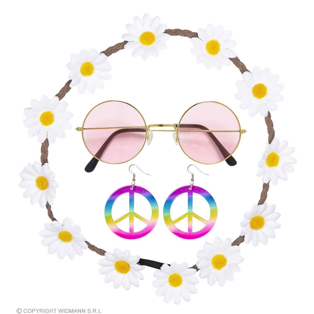 Hippie Occhiali Fascia Orecchini Occhiali Set pz.3 |Widmann