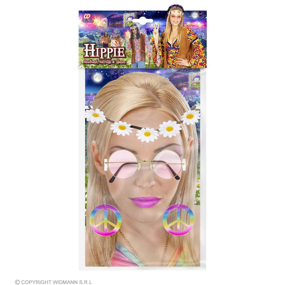 Hippie Occhiali Fascia Orecchini Occhiali Set pz.3 |Widmann