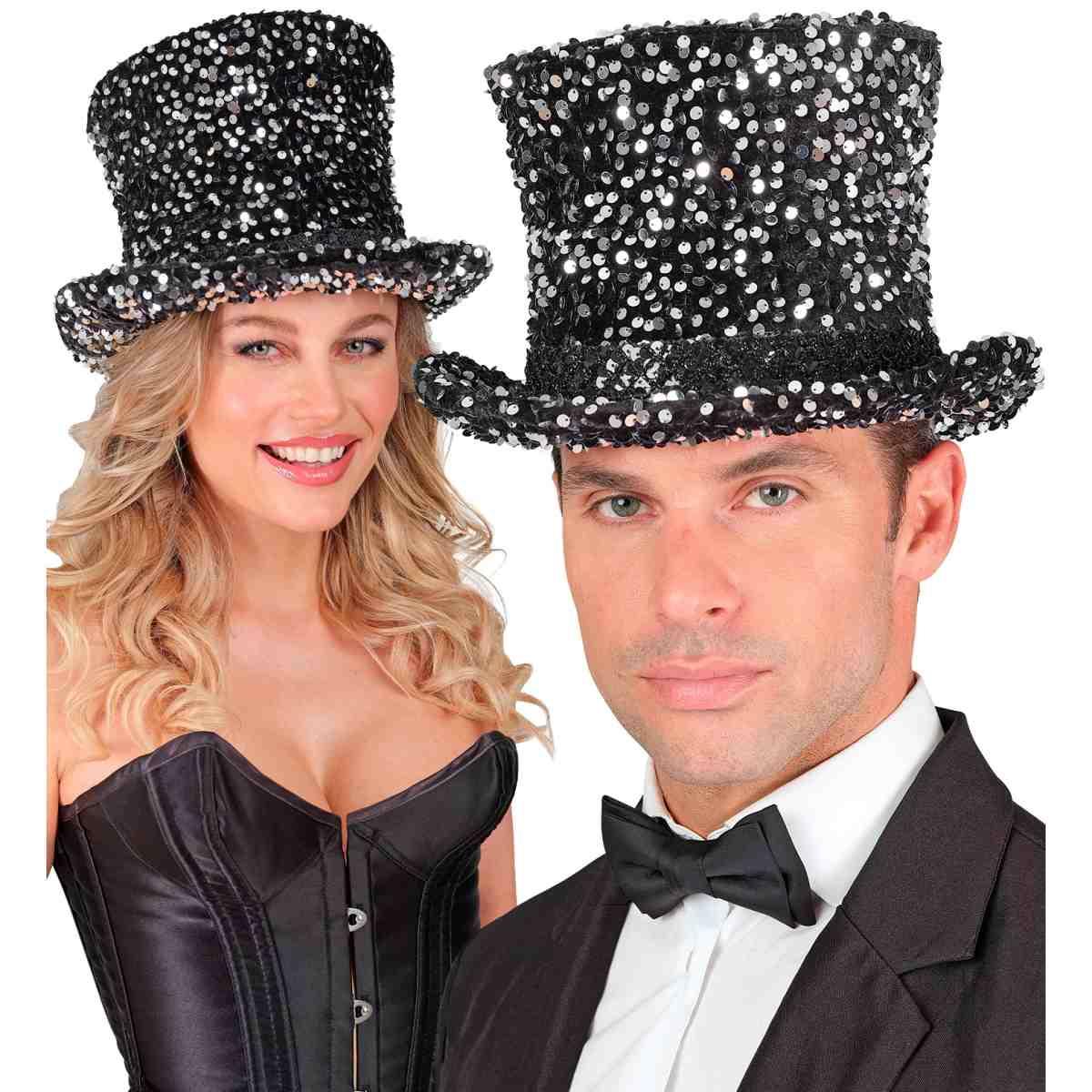 Cappello Cilindro Argento con Paillettes |Widmann