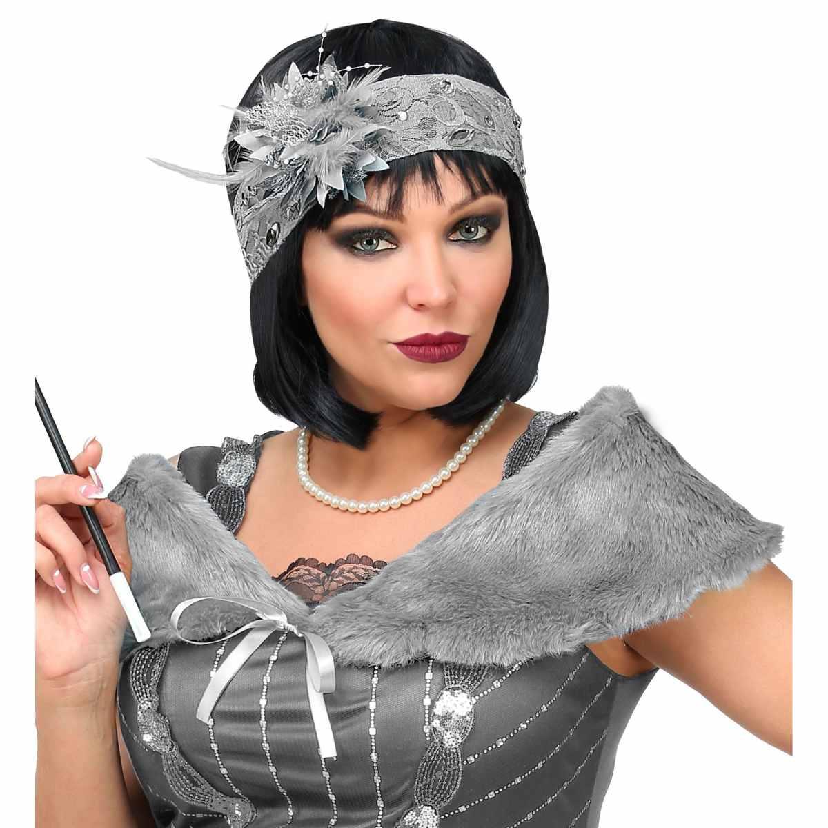 Charleston con Stola Grigio e Copricapo con Piume |Widmann