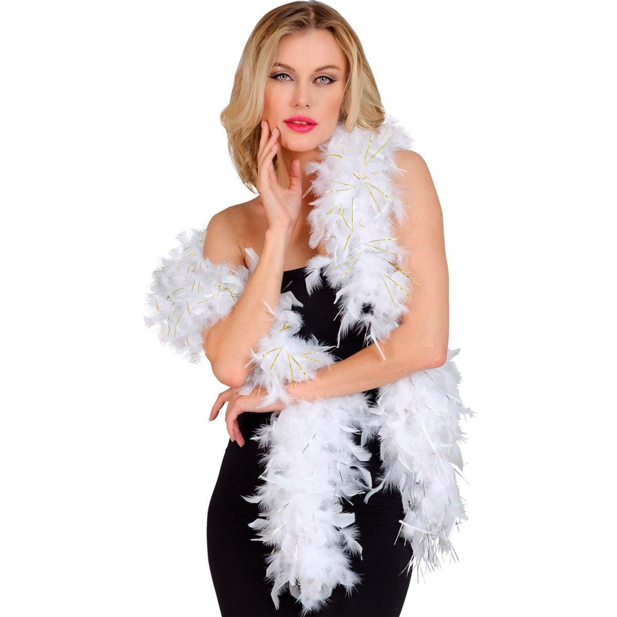 Boa di Piume Extra Lusso cm.180 gr.50 Bianco con LamÃ¨ Oro |Widmann