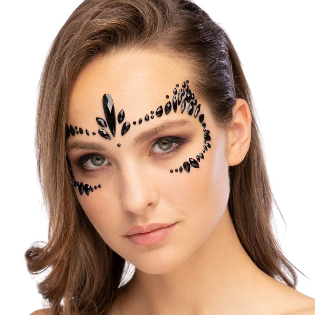 Trucco Decorazioni Adesive Viso Gemme Nere |Smiffys