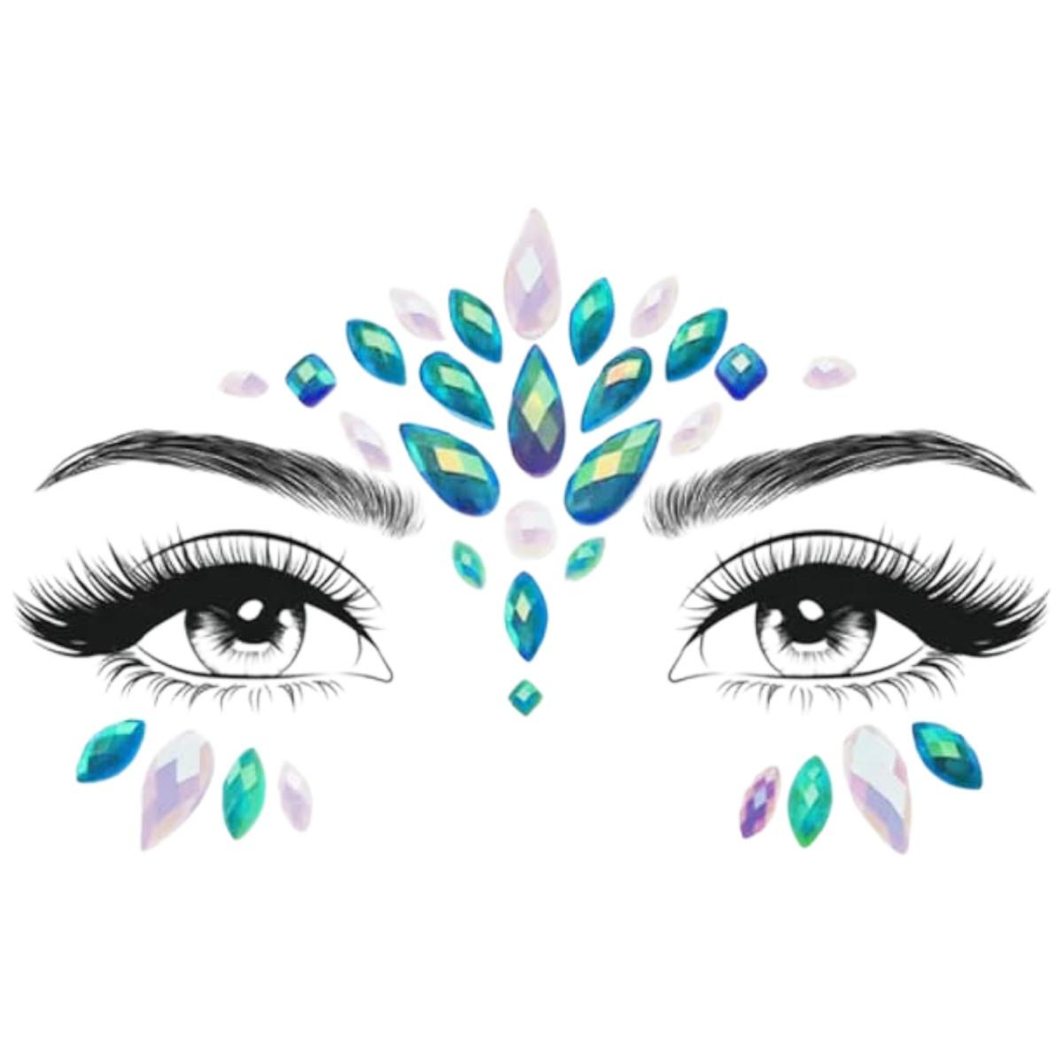 Trucco Decorazioni Adesive Viso Gemme Azzurro Bianco |Smiffys