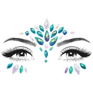 Trucco Decorazioni Adesive Viso Gemme Azzurro Bianco |Smiffys