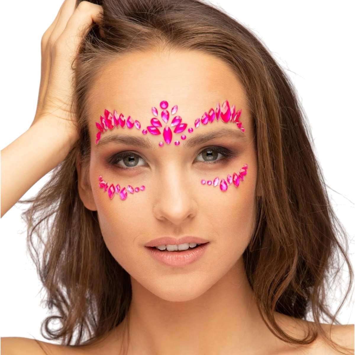 Trucco Decorazioni Adesive Viso Gemme Rosa |Smiffys
