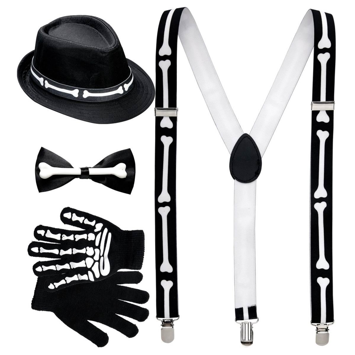 Scheletro con Bretelle Papillon Guanti e Cappello Set pz.4 |Widmann