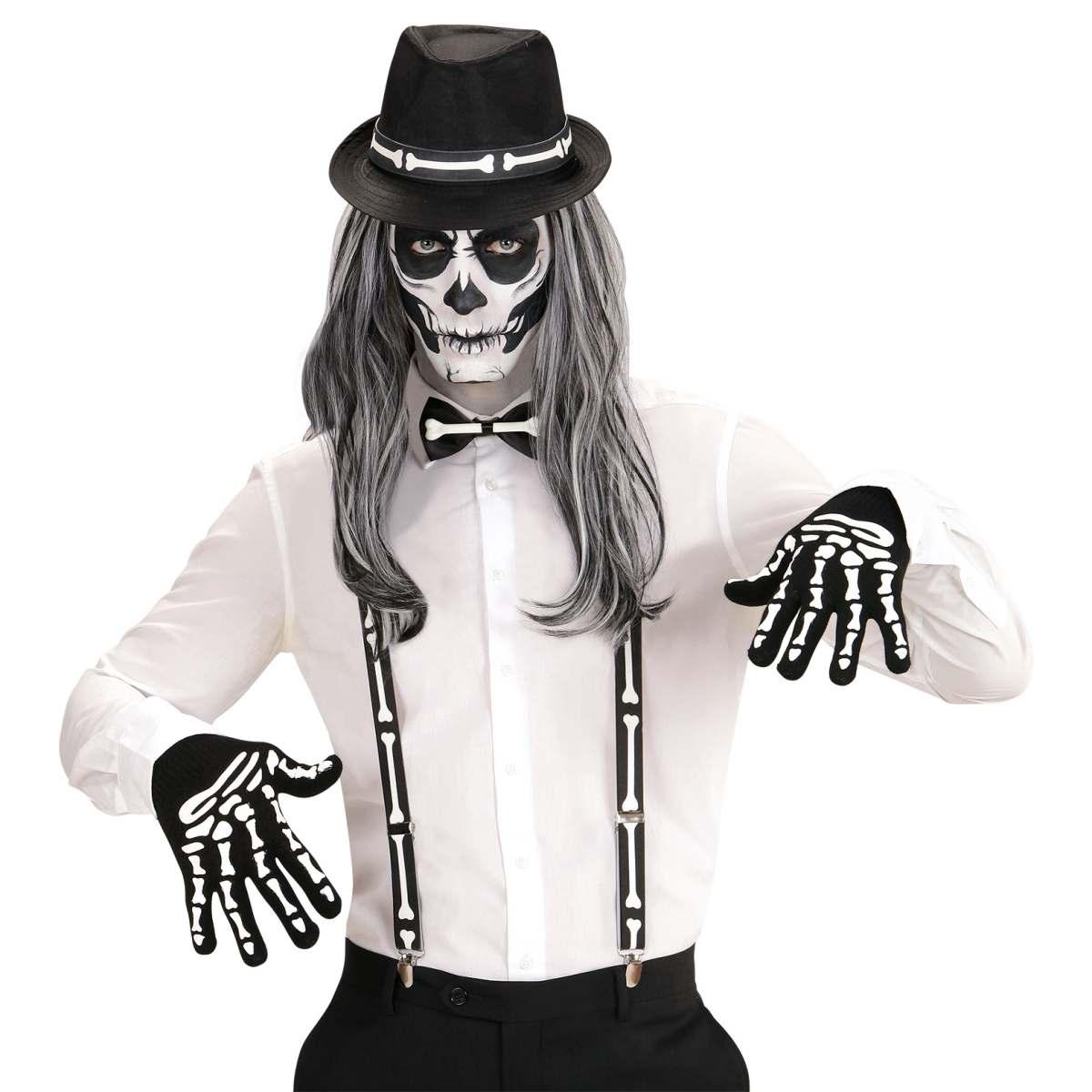 Scheletro con Bretelle Papillon Guanti e Cappello Set pz.4 |Widmann