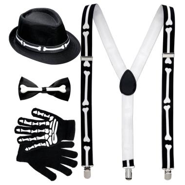 Scheletro con Bretelle Papillon Guanti e Cappello Set pz.4 |Widmann