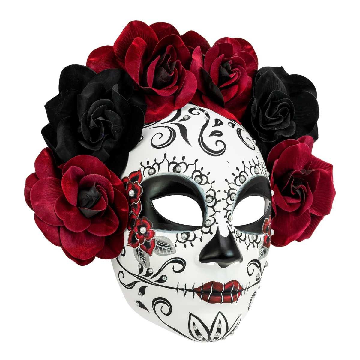 Maschera Viso PVC Horror Dia De Los Muertos con Fiori |Widmann