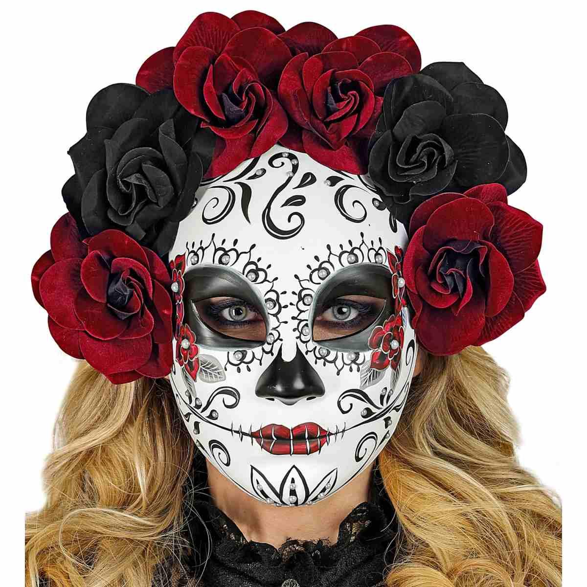 Maschera Viso PVC Horror Dia De Los Muertos con Fiori |Widmann
