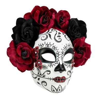 Maschera Viso PVC Horror Dia De Los Muertos con Fiori |Widmann