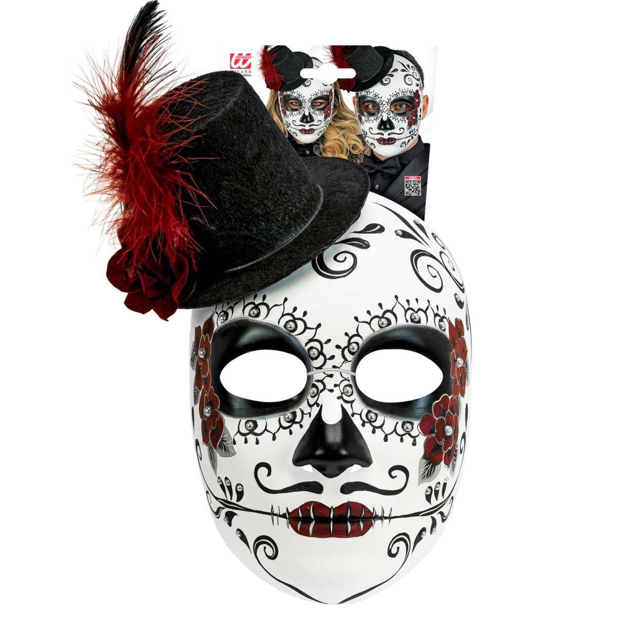 Maschera Viso PVC Horror Dia De Los Muertos con Mini Cappello |Widmann