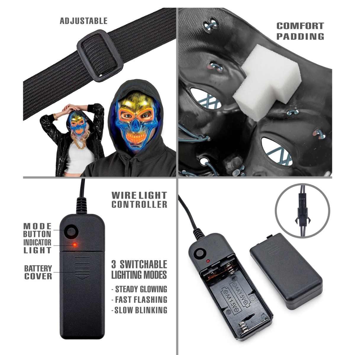 Maschera Viso PVC Horror Scheletro con Luce Blu |Widmann