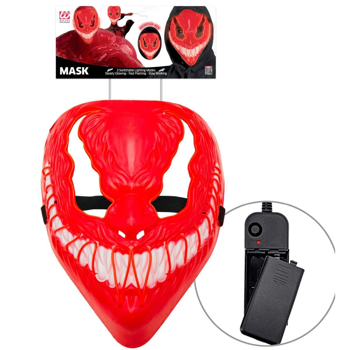 Maschera Viso PVC Horror Mostro con Luce Rossa |Widmann
