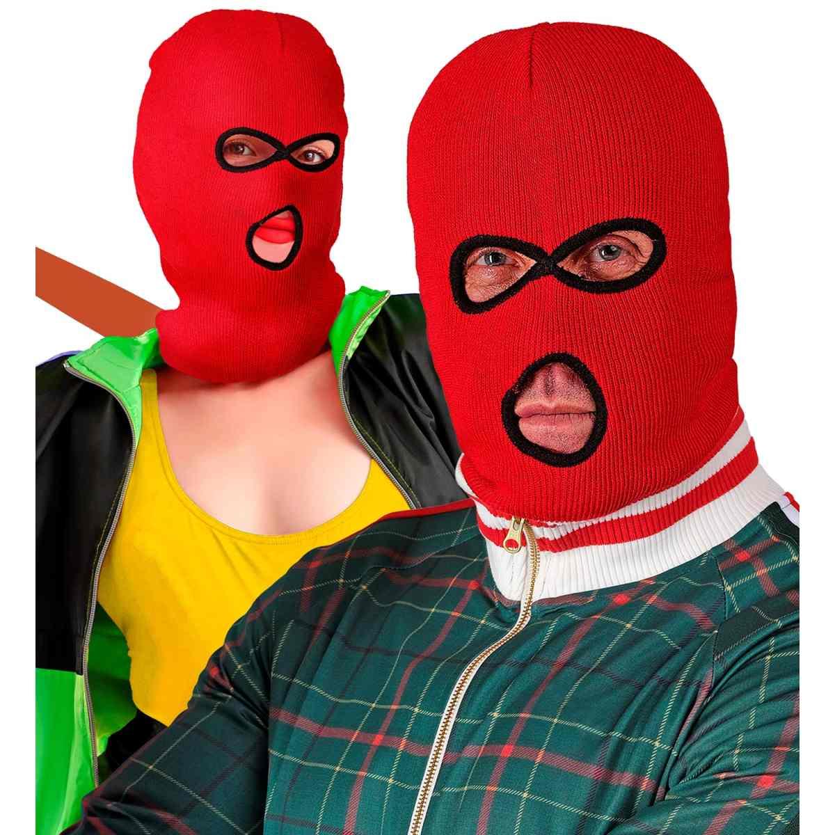 Cappuccio passamontagna (balaclava) rosso per adulti, in tessuto di poliestere.