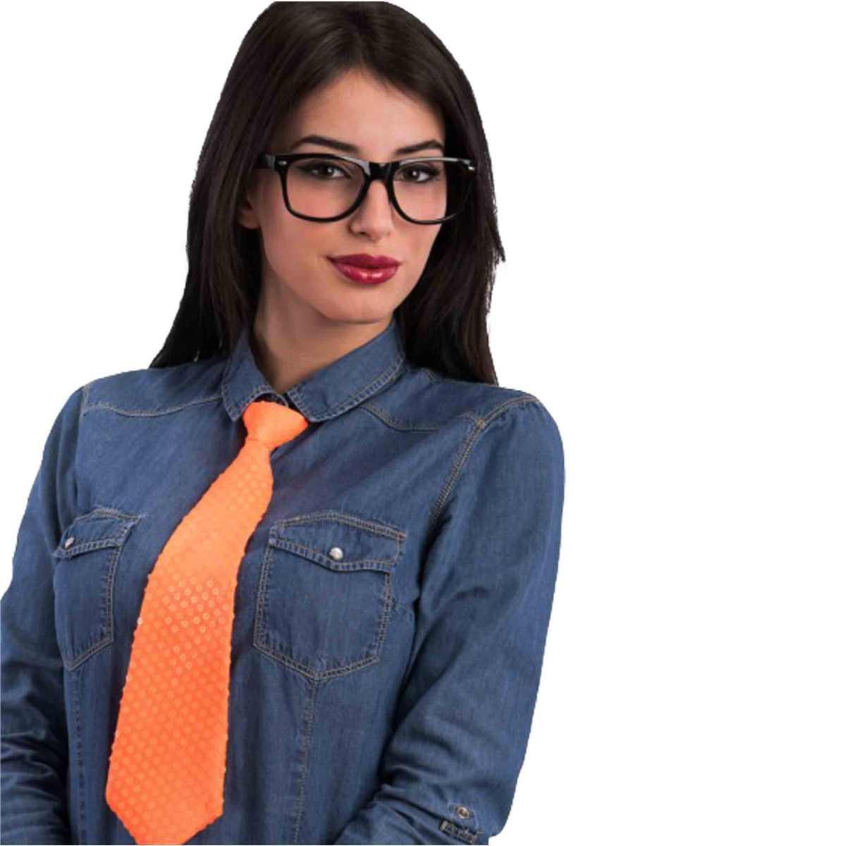 Cravatta in tessuto con paillettes arancione