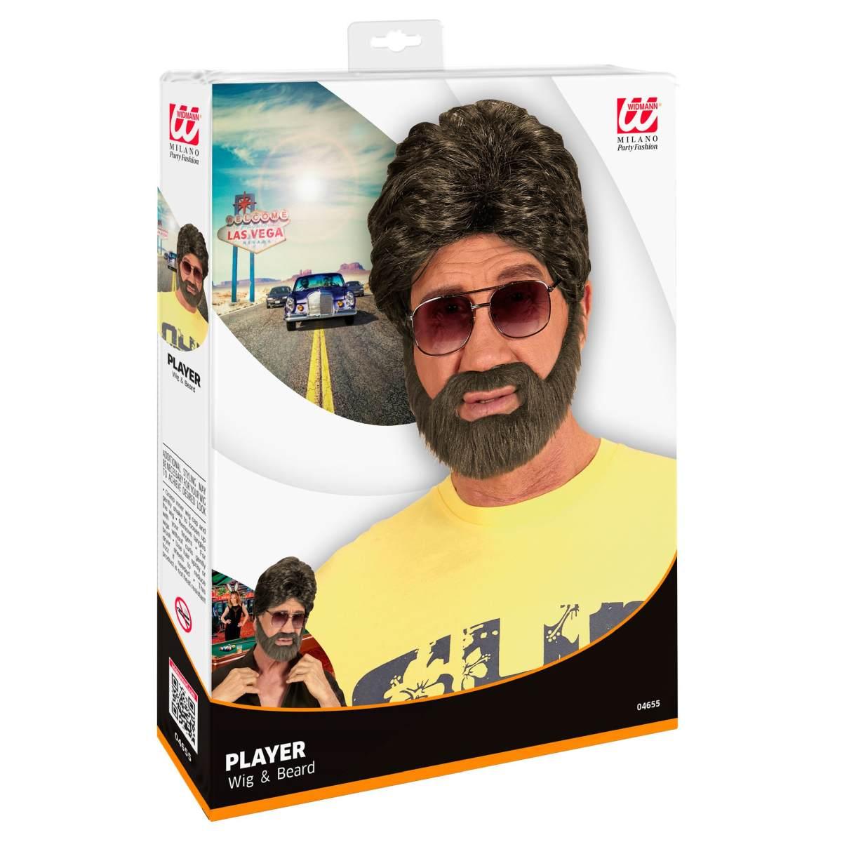 Parrucca Castana Player con Barba |Widmann