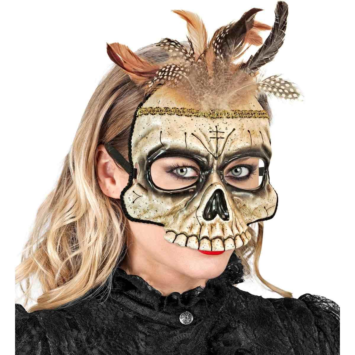 Maschera Viso Horror Tessuto Teschio Voodoo |Widmann