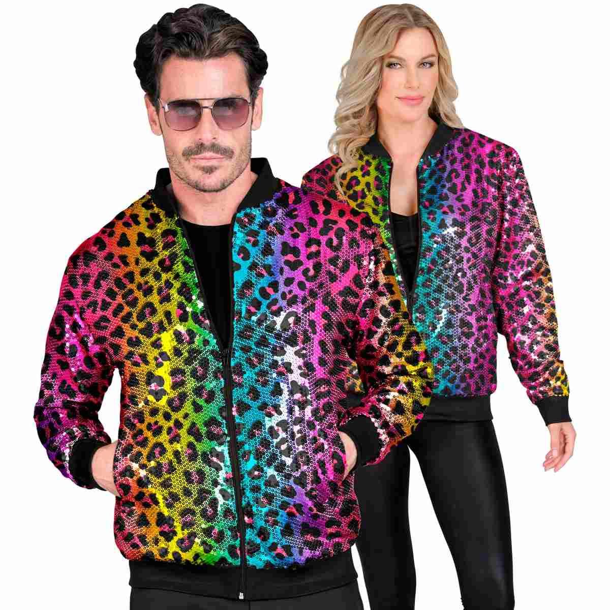 Giubbino Bomber Party Disco Leopardato Animalier Arcobaleno |Widmann