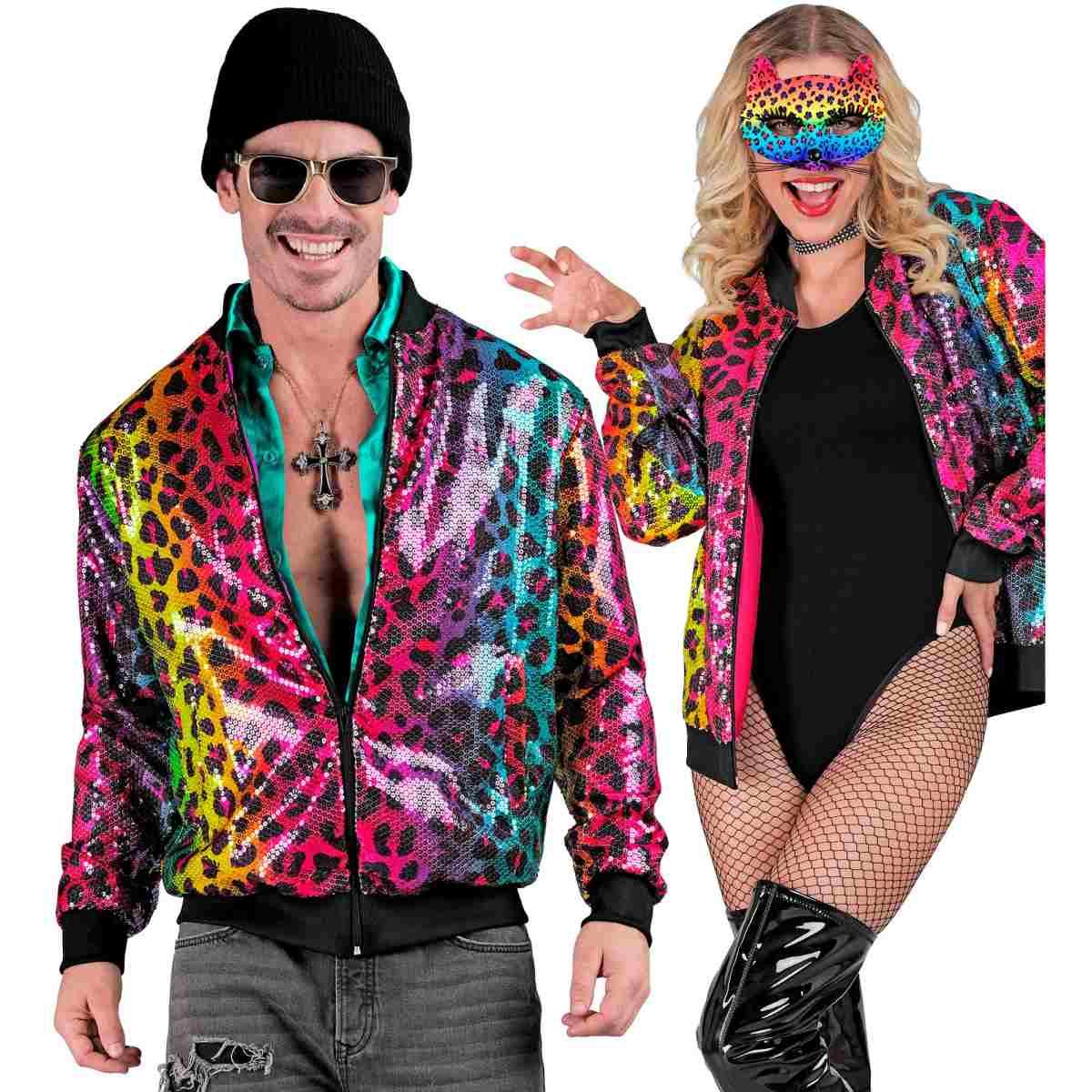 Giubbino Bomber Party Disco Leopardato Animalier Arcobaleno |Widmann