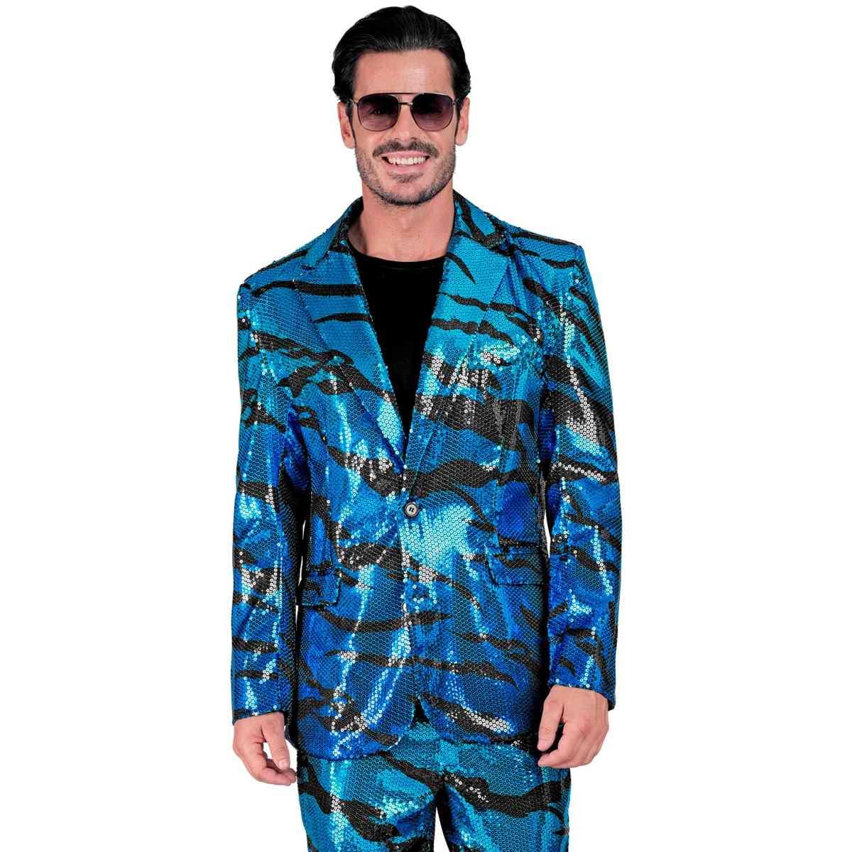 Giacca Party Disco Animalier Zebrata Paillettes Blu |Widmann
