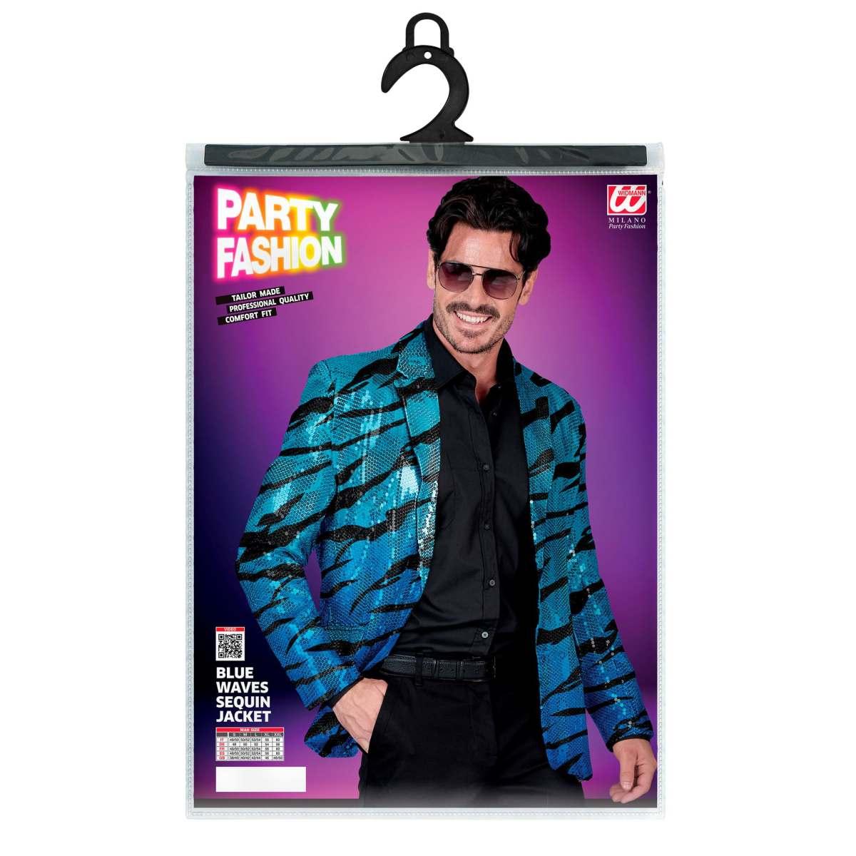 Giacca Party Disco Animalier Zebrata Paillettes Blu |Widmann