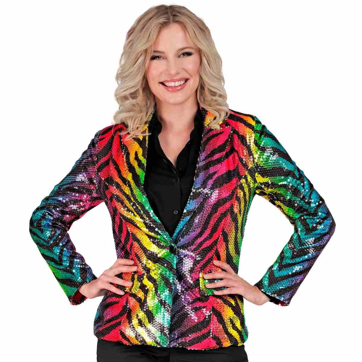 Giacca Party Disco Animalier Zebrata Paillettes Multicolor |Widmann