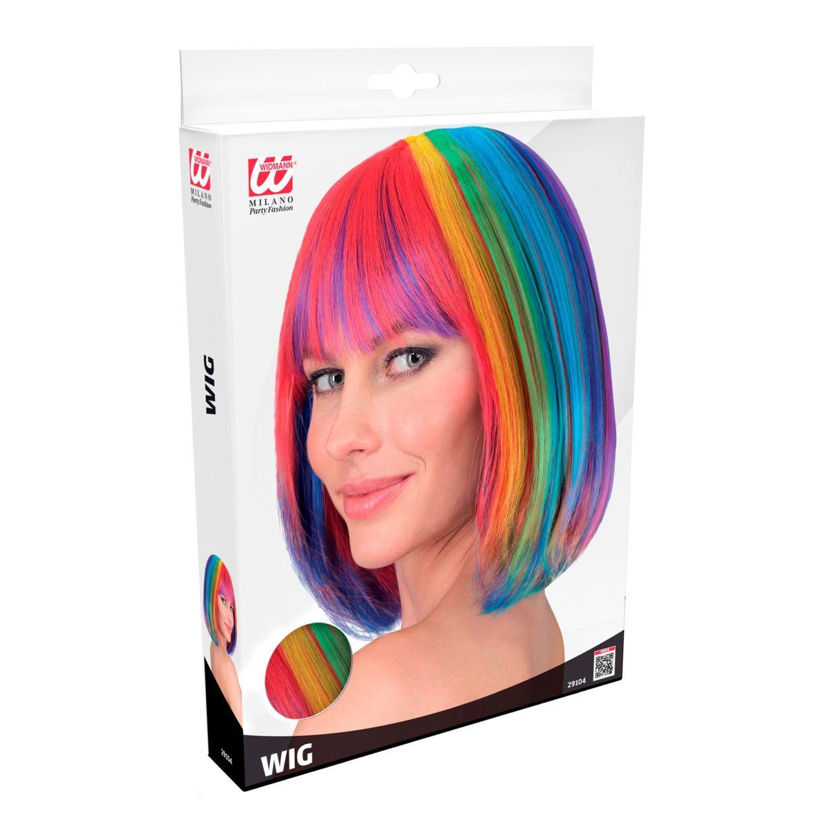 Parrucca Caschetto Multicolor Arcobaleno Liscia con Frangia |Widmann