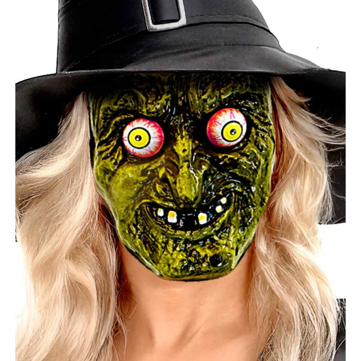 Maschera Viso PVC Horror Strega con Occhi Spalancati |Widmann