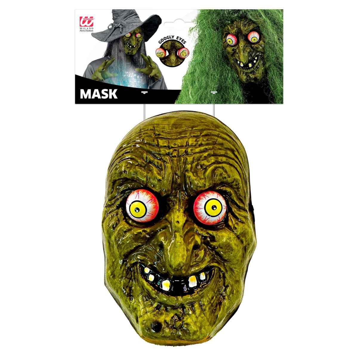 Maschera Viso PVC Horror Strega con Occhi Spalancati |Widmann