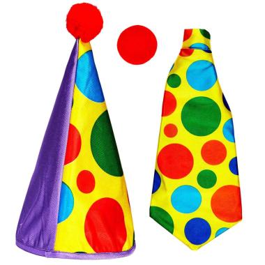 Clown Cappello Cravatta Naso Set pz.3 |Widmann