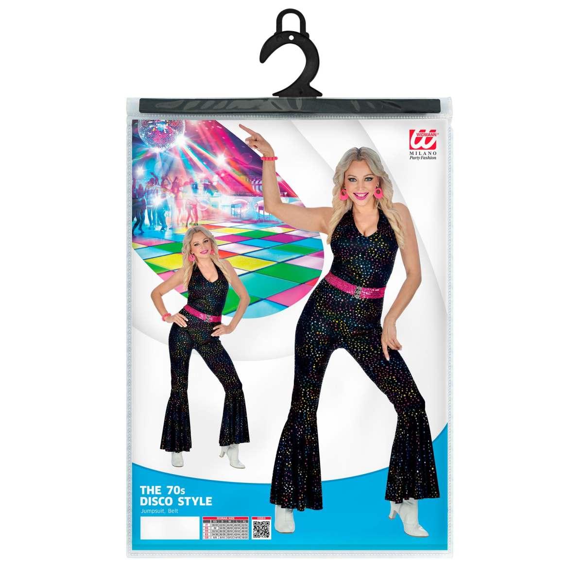 Costume Tuta Disco Anni '70 Nera con Brillantini |Widmann