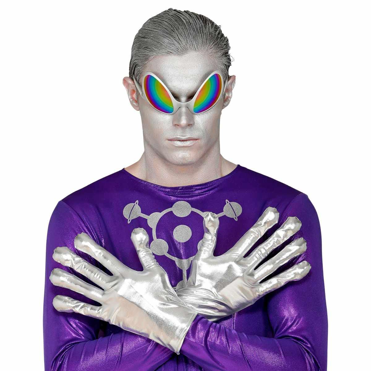 Guanti Corti Alieno Argento Metallizzati |Widmann