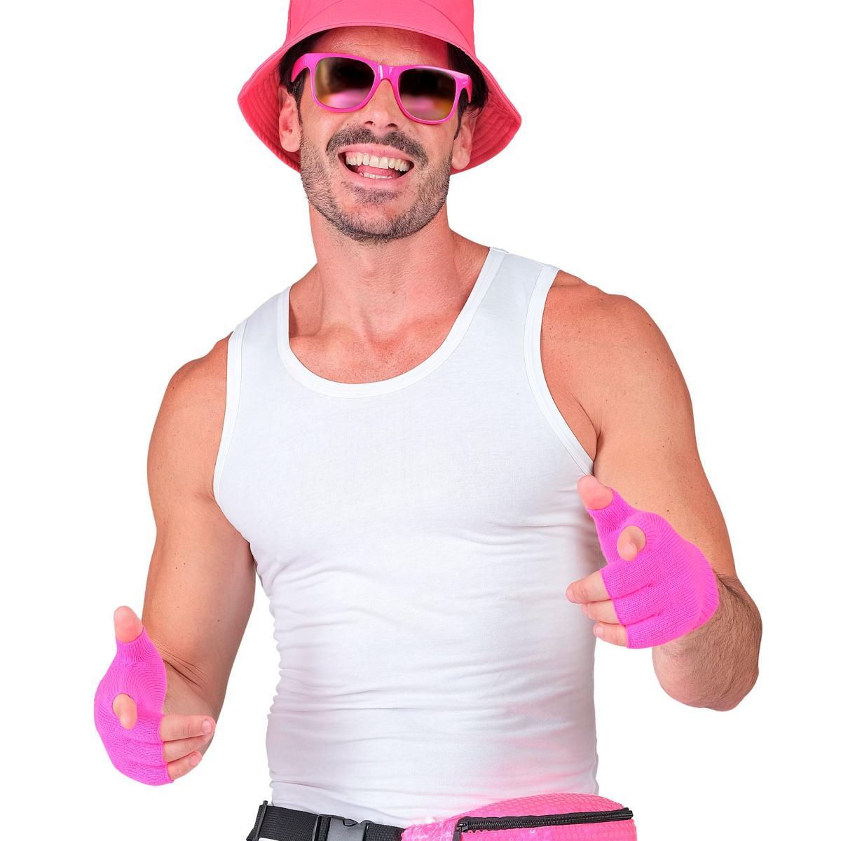 Guanti Corti Rosa Fluo Senza Dita |Widmann