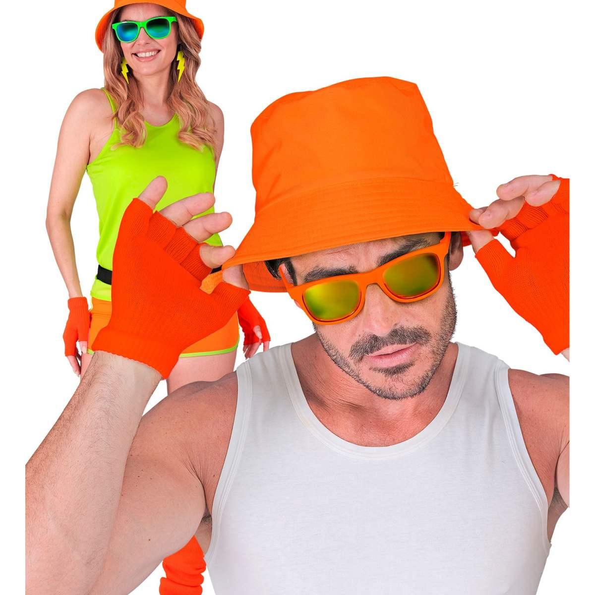 Guanti Corti Arancioni Fluo Senza Dita |Widmann