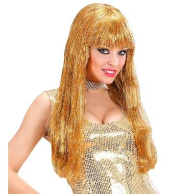 Parrucca Glitzy Oro Laminiata Liscia con Frangia |Widmann